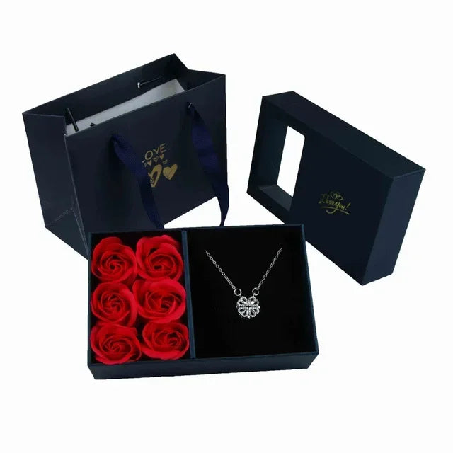 NEW Window Jewelry Box Romantic 6 Rose Pendants Ring Bracelet Eternal Flower Jewelry Valentine's Day Gift Packaging Box Bag