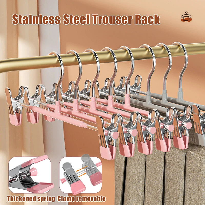 5-10pcs Clothes Rack With Adjustable Clip Anti-Slip Metal Windproof Clothes Hanger Pants Jacket Skirt Clip Closet organizer