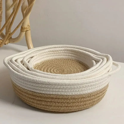 Cotton Rope Woven  Baskets Set Handmade Round 5 Sizes Sundries Organizer with Handle for Cosmetics Bathroom Kitchen Baby basket