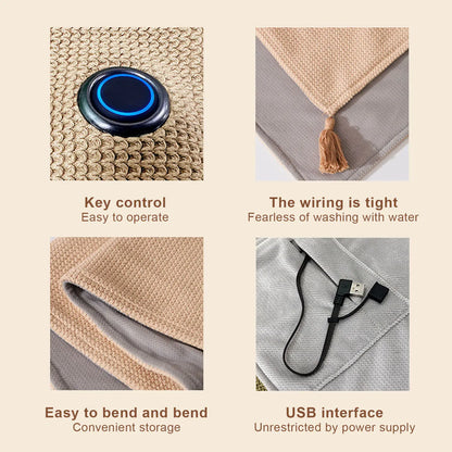 Wearable Heated Throw Blanket Office USB Electric Heated Blanket Adjustable 3 Levels Temperature Machine Washable Warmer Blanket