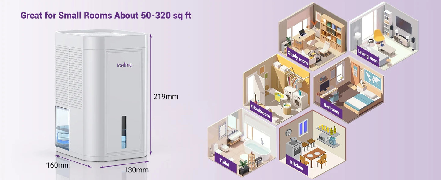 LOEFME 1L Tank Capacity Electric Dehumidifier for Home Condensation Moisture with Timer Silent Low Noise 35dB