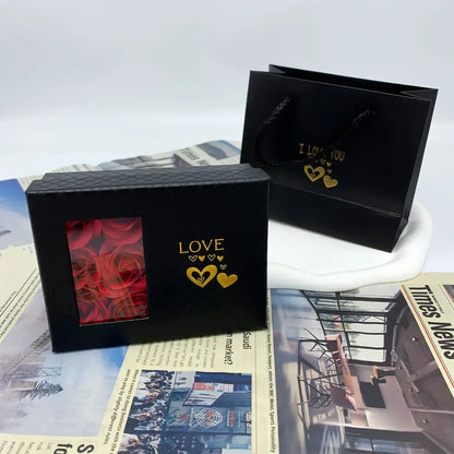 Window Opening Jewelry Box Romantic 6 Rose Pendants Ring Bracelet Valentine's Day Eternal Flower Jewelry Gift Packaging Box Bag