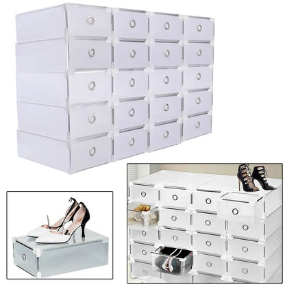 Set of 20 Clear Shoe Boxes Storage Organizer Containers with Lids, Stackable Suitable for Women's, Men's and Children's or Socks