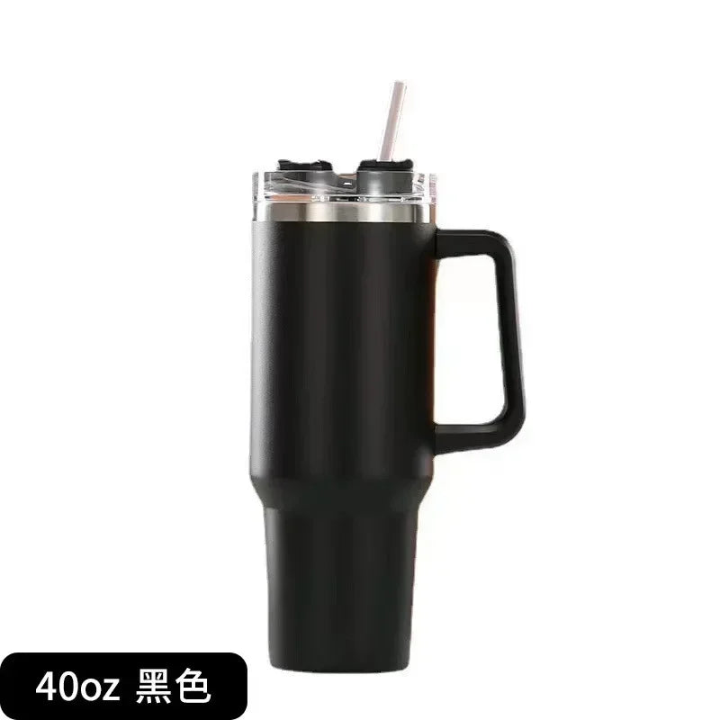 New large capacity 40oz stainless steel water bottle, car coffee cup, handle cup, vacuum insulated bottle with straw