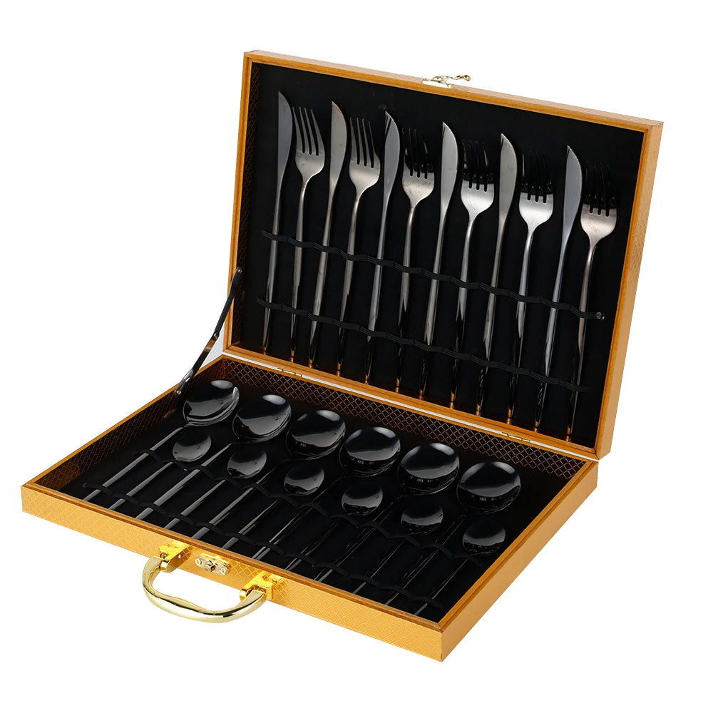 24Pcs Dinnerware Set Stainless Steel Cutlery Set Mirror Silverware Knife Fork Spoon Tableware Flatware Set Kitchen Dishwasher