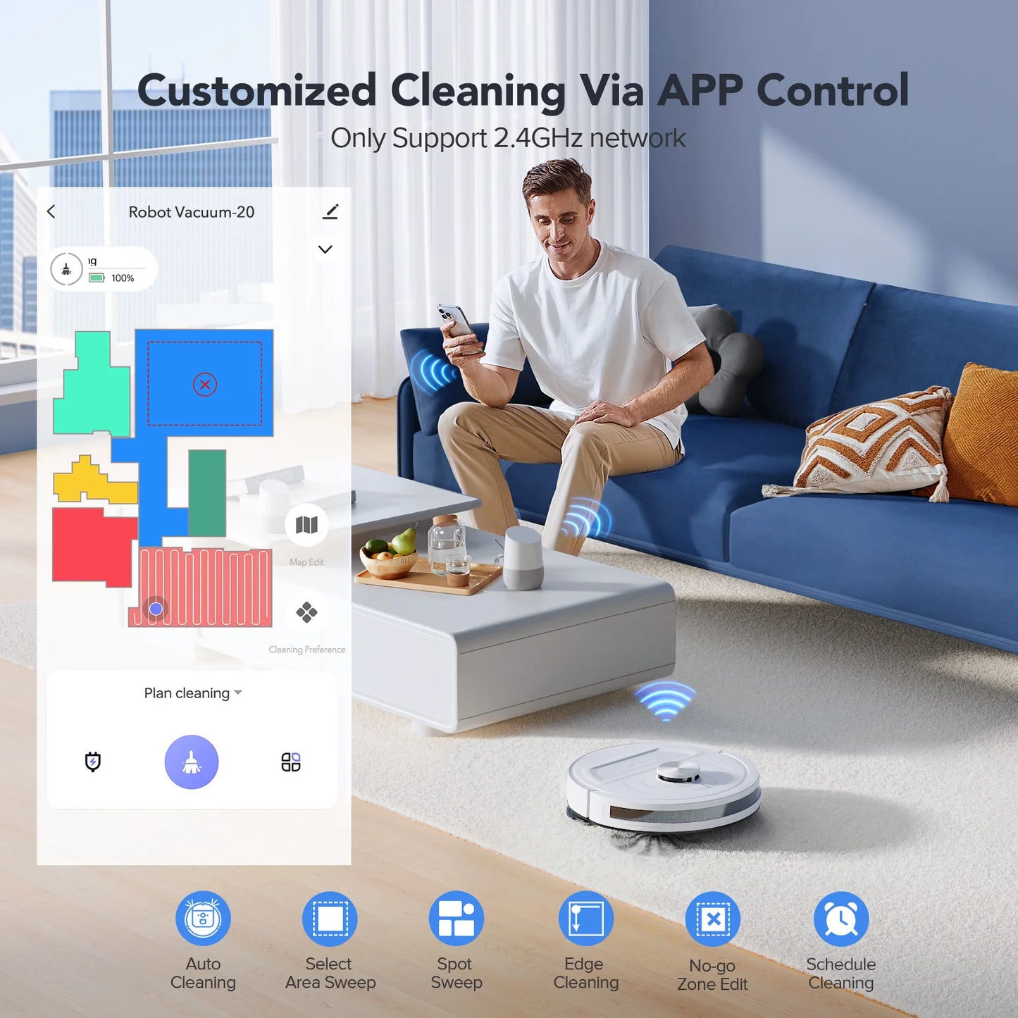 5500Pa Robot Vacuum and Mop, 3 in 1 Robotic Vacuum Cleaner, Lubluelu L20 Smart Mapping, 30 No-go Zones, WiFi/App/Alexa