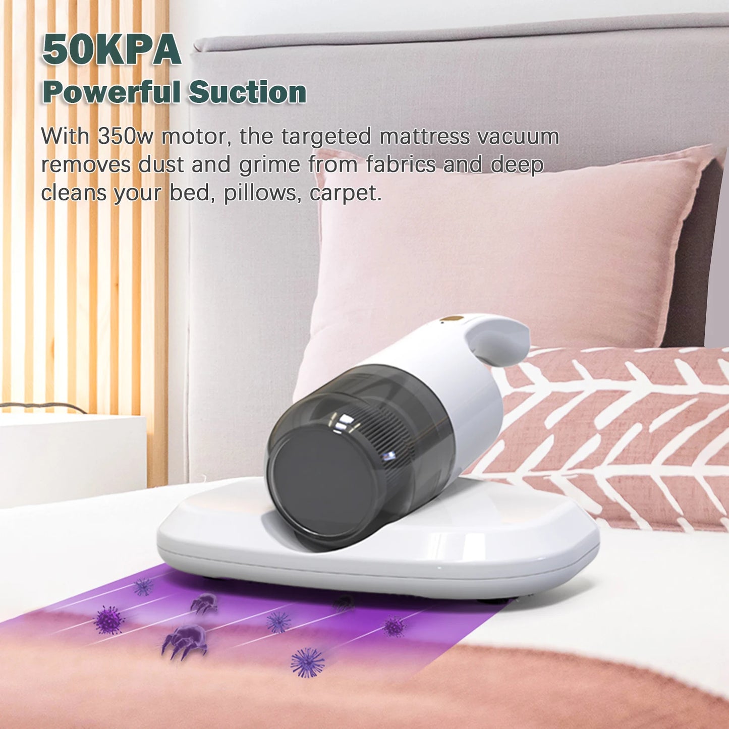 350W Mattress Vacuum Cleaner Mite Removal Instrument Wireless Household Bed Vacuum Machine Cleaner UV Lamp Effectively Clean