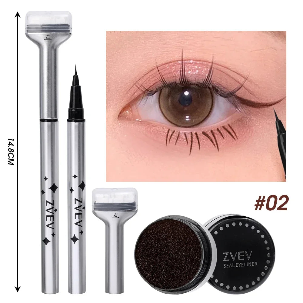 Reusable Eyelash Stamps Pen 2 in 1 Lower Eyelash Seal Tool Quick Dry Black Brown Liquid Eyeliner Pen Eyelash Simulation Makeup