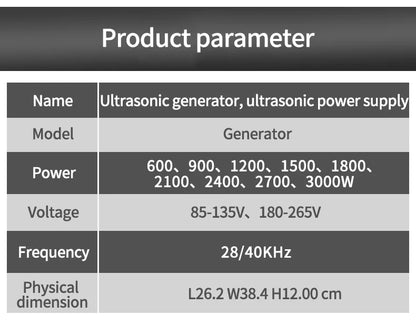 GENENG Ultrasonic Generator 40KHz Power Adjustable 600W/1500/3000W Converts Electrical Pulses Transducer Power Supply