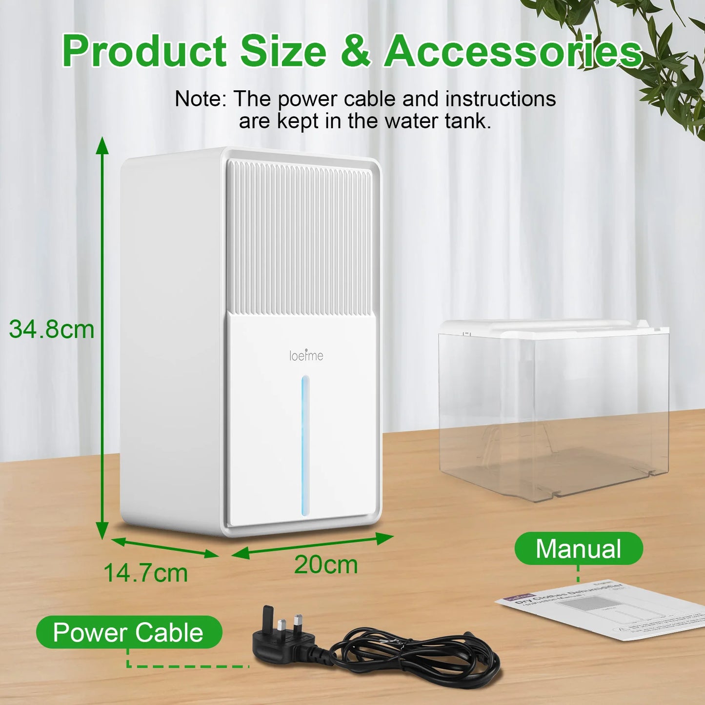 3.0L Dehumidifier Portable Large for Home, Quiet Air Dryer for Mould, Moisture, and Damp Control, Ideal for Bedrooms, Basements