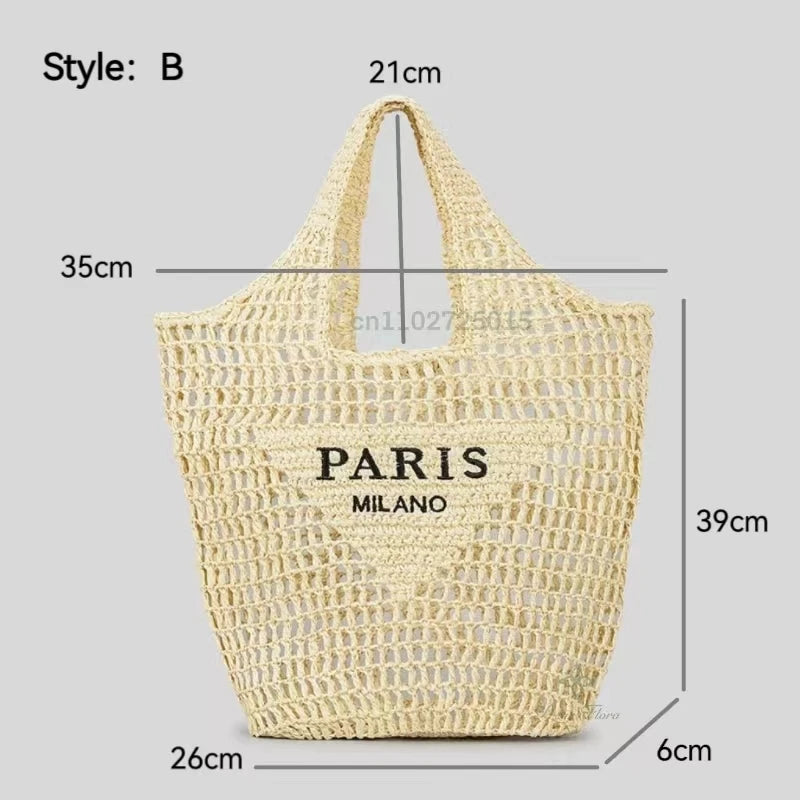 Women Summer Beach Vacation Fashion Straw Knitting Shoulder Bag Hollow Out Handwoven Handbag Portable Large Capacity Casual Tote