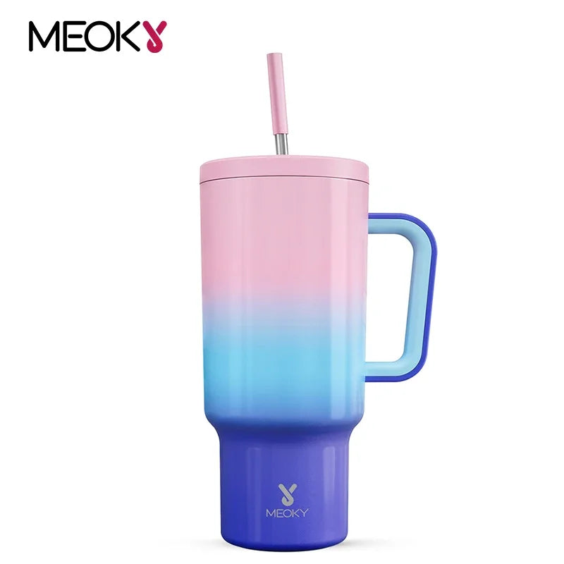 40oz Cup Meoky Tricolor Tumbler with Handle Lid Stainless Steel Vacuum Insulated Car Mug Wall Thermal Iced Food Grade Travel Cup