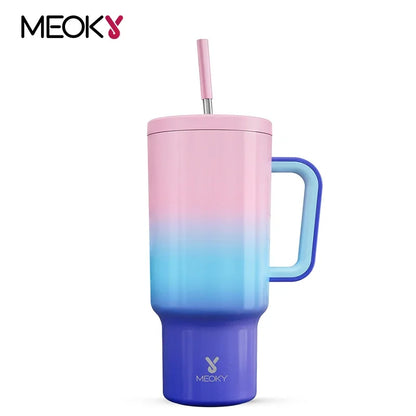 40oz Cup Meoky Tricolor Tumbler with Handle Lid Stainless Steel Vacuum Insulated Car Mug Wall Thermal Iced Food Grade Travel Cup