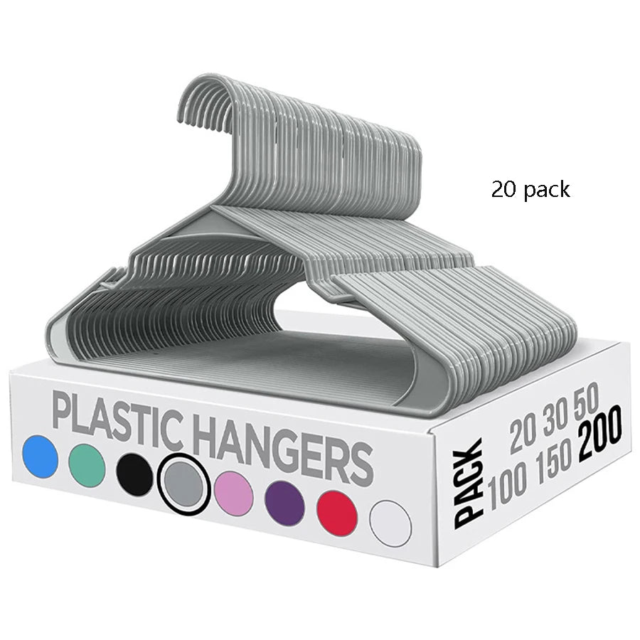 20-piece plastic hangers for closet coats and shirts, space-saving, standard everyday use, room essentials and basics