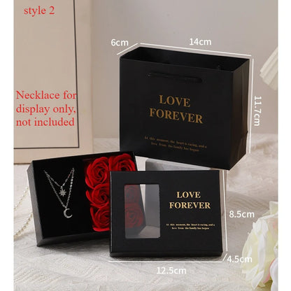 Window Opening Jewelry Box Romantic 6 Rose Pendants Ring Bracelet Valentine's Day Eternal Flower Jewelry Gift Packaging Box Bag