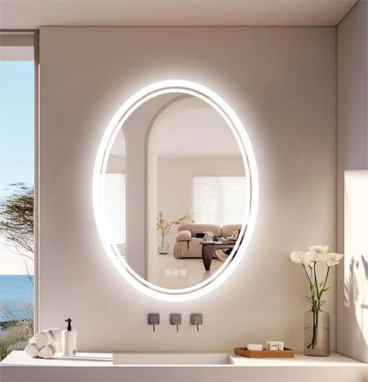 Ultra Bright Oval LED Bathroom Mirror, Anti-Fog, Dimmable, Backlit, Lighted Vanity Mirror, 3 Touch Switch, 28 ", 32"