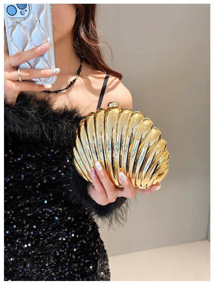 2024 Women Silver Gold Shell Bag Cute Acrylic Evening Clutch Bag With Strap For Wedding Party Small Purses Designer Handbags