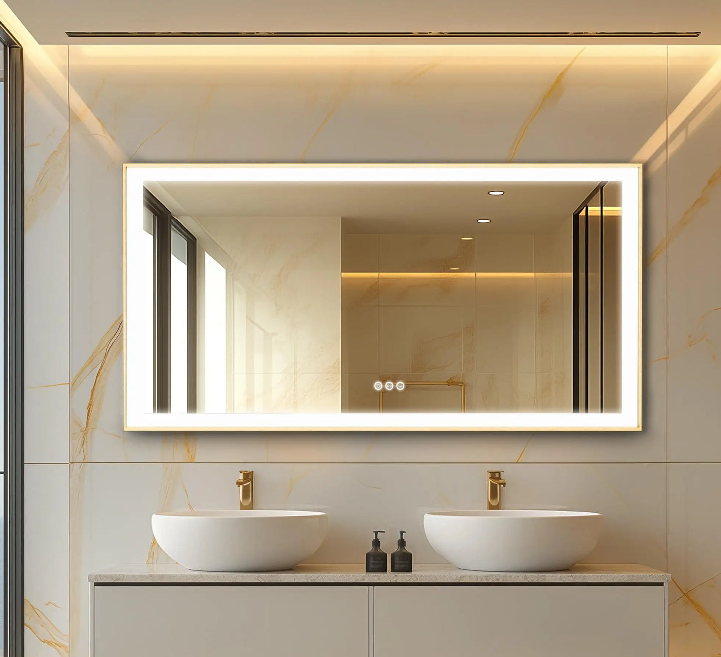 Overlength 140/151/160CM Rectangle LED Bathroom Mirror Gold Aluminum Frame Vanity MIirror Touch Defogging