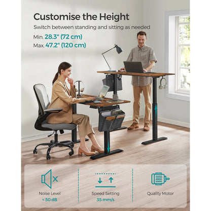 SONGMICS Electric Standing Desk, Height Adjustable Desk, 60 x 120 x (72-120) cm,Spliced Tabletop, 4 Memorable Heights