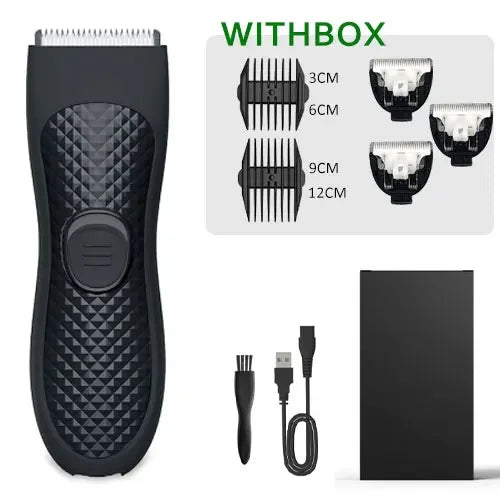 Body Hair Trimmer for Men Electric Groin Hair Trimmer Rechargeable Balls Groomer Replaceable Ceramic Blade Head Waterproof