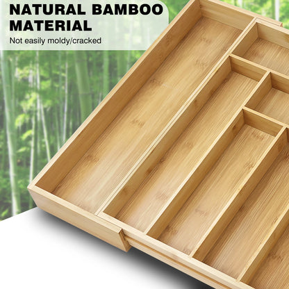 VickyHome Extendable Bamboo Cutlery Tray Kitchen Drawer Organiser 6-8 Storage Compartments