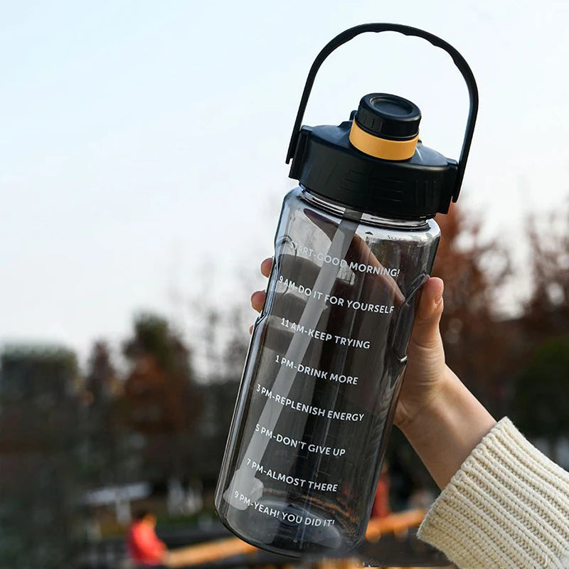 1.5 L/2L/3L Bottled Large Capacity Sports Water Cup Leak-proof With Straw Plastic And Time Stamp For Home Outdoor Sports