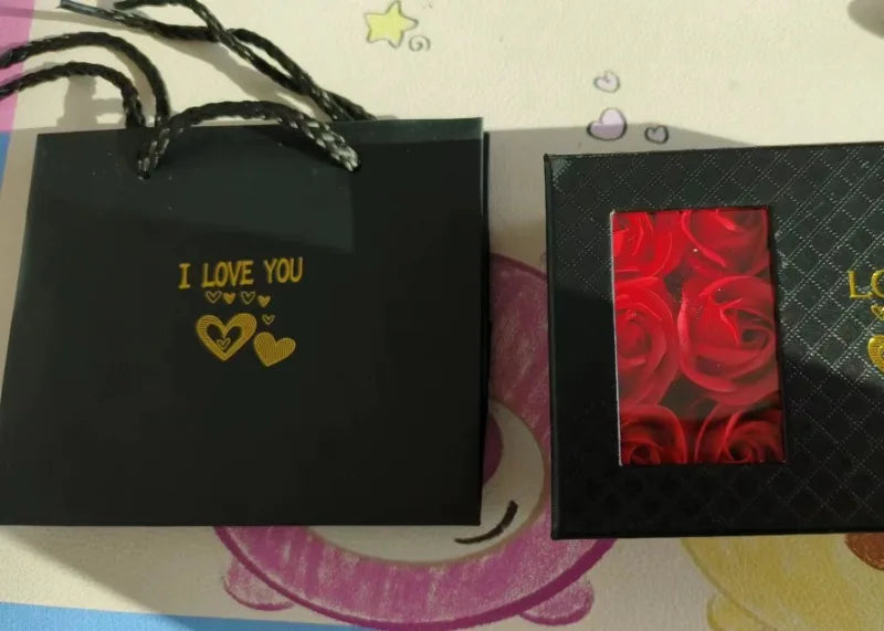 Window Opening Jewelry Box Romantic 6 Rose Pendants Ring Bracelet Valentine's Day Eternal Flower Jewelry Gift Packaging Box Bag