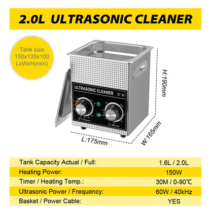 Ultrasonic Cleaner Bath 2L 60W/120W with Stainless Basket Heater Timer Digital Display Diswasher Ultrasound Home Appliances