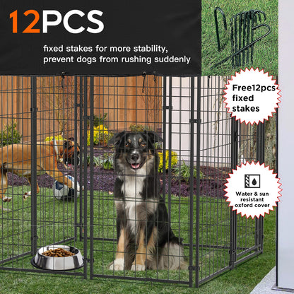 Oversized Large Dog Kennel Outdoor with Anti-UV Waterproof Cover Dog Playpen House Fence Pet Crate Metal Welded Wire