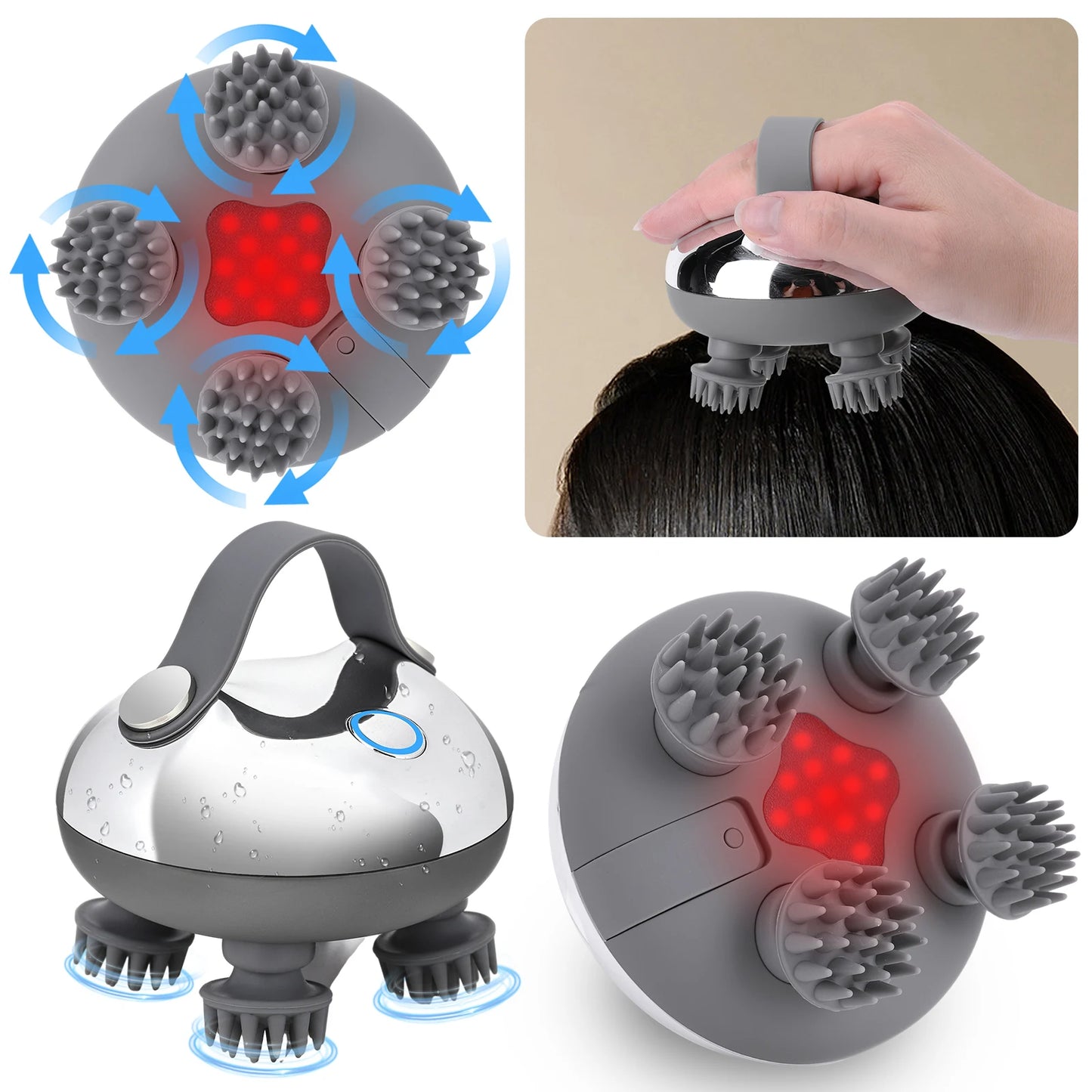 Electric Scalp Massager with 8 Silicone Massage Heads Scalp Kneading Vibrating Device 3 Modes for Hair Growth Stress Relax