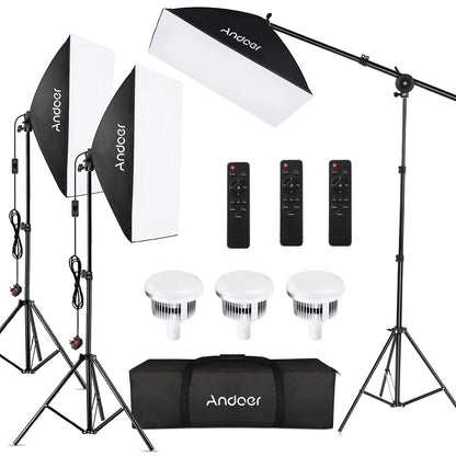 Andoer Studio Photography Light kit Softbox Lighting Set with 85W 2800K-5700K Bi-color Temperature LED Light 50x70cm Softbox