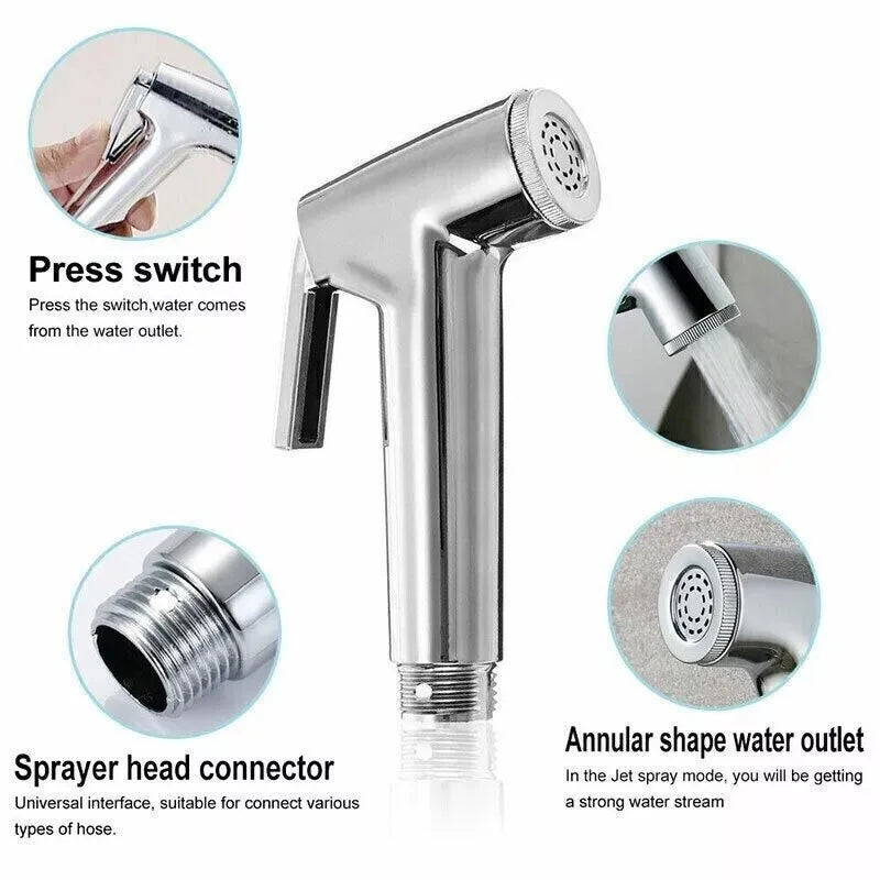 Bidet Douche Toilet Spray Shattaf Shower Head Hose Sprayer Kit Hand Silver