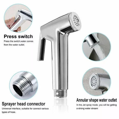 Bidet Douche Toilet Spray Shattaf Shower Head Hose Sprayer Kit Hand Silver