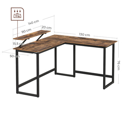 VASAGLE L-Shaped Desk with Screen Stand for Studying, Gaming, Working, Space-Saving, Adjustable Legs, Metal Frame