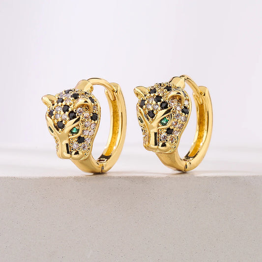 NEWBUY 2024 New Fashion Gold Color Stainless Steel Wedding Jewelry Luxury AAA CZ Zircon Leopard Earrings For Elegant Women Gift