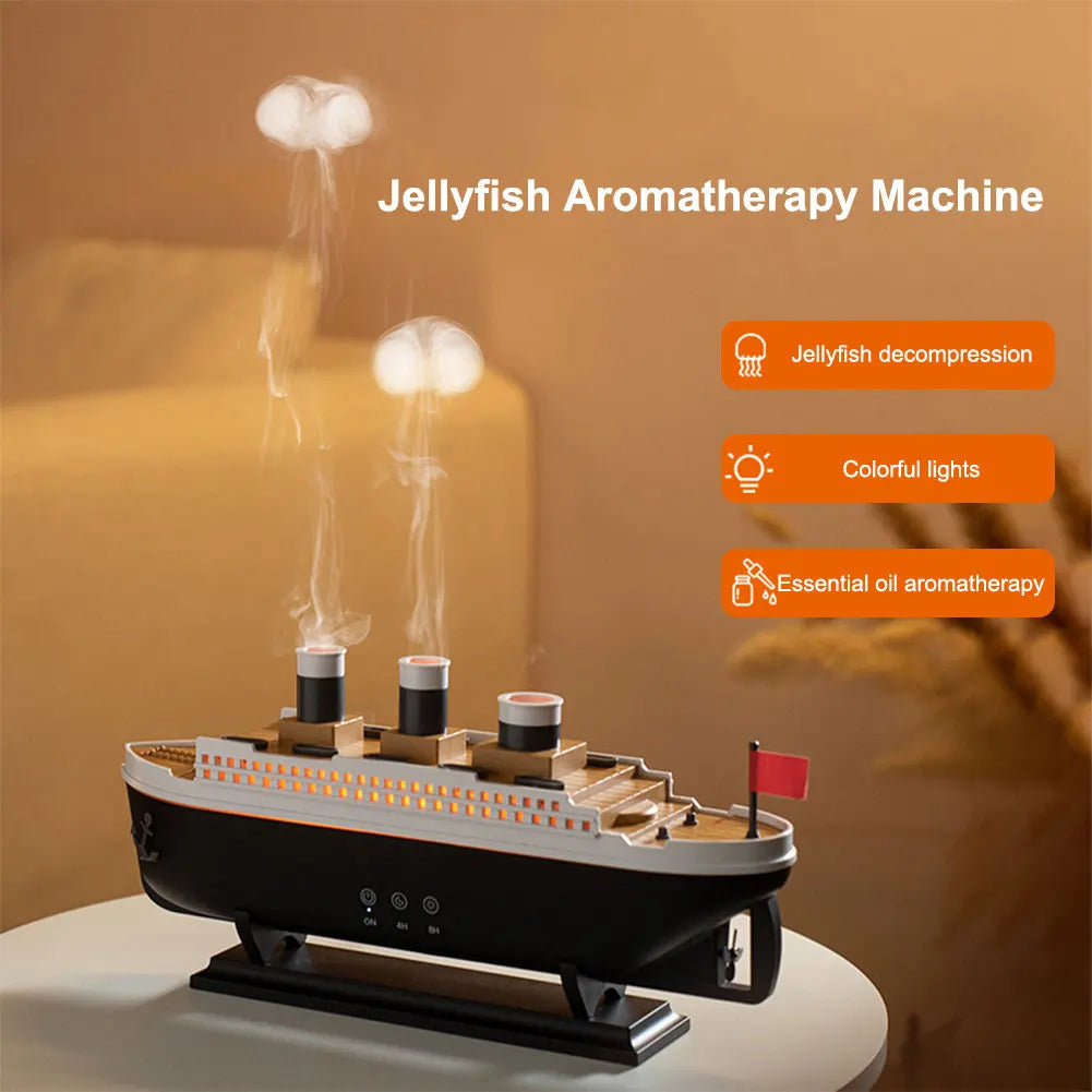 250ml Titanic Ship Model Decoration Air Humidifier Essential Oil Diffuser Jellyfish Smoke Ring Spray Aroma Diffuser For Home Off