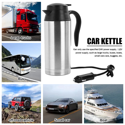 12/24V Car Electric Kettle Boil Dry Protection 750ml Car Coffee Mug Quick Boiling Kettle Pot Heated Heating Travel Cup Kettle