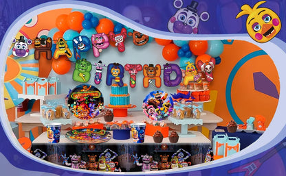 Fnaf Birthday Party Supplies,128pcs Five Nights at Freddy's Birthday Decorations&Tableware Set-Plates and Cups Tablecloth Banner