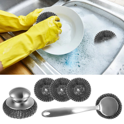 5/10Pcs Steel Wool Scrubber with Handle Detachable Stainless Steel Cleaning Brushes for Cleaning Dishes Stock Pots Pans Griddles