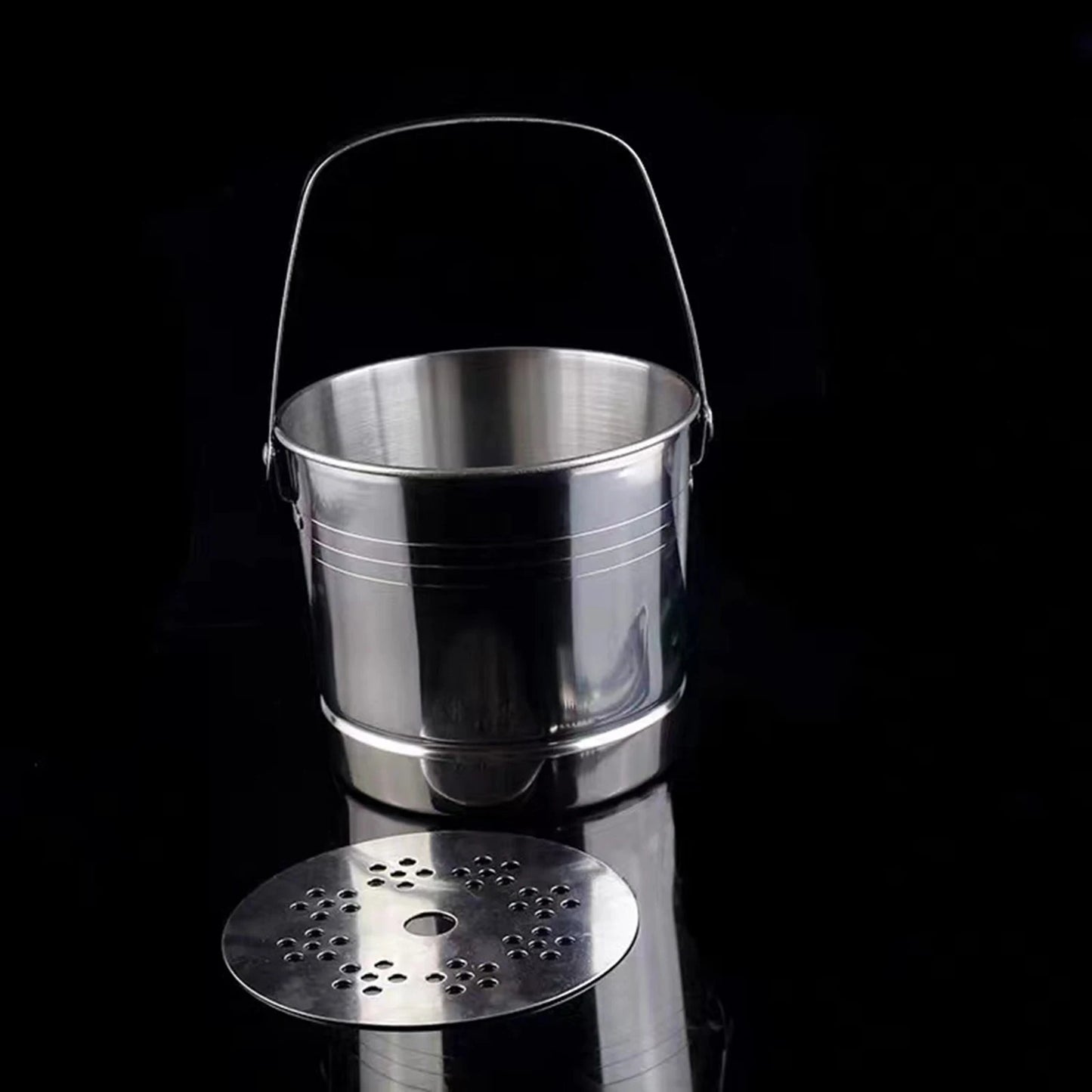 1L Stainless Steel Ice Bucket with Ice Clip 12.5cm Ice Bucket Ice Barrel with Clamp BBQ Camping Ice Cube Container for Party Bar