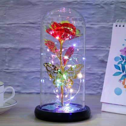 Rose Light Artificial Galaxy Rose Lamp with Butterfly  Colorful LED Rose Flowers In Glass Valentine's Mother Day Gift for Women