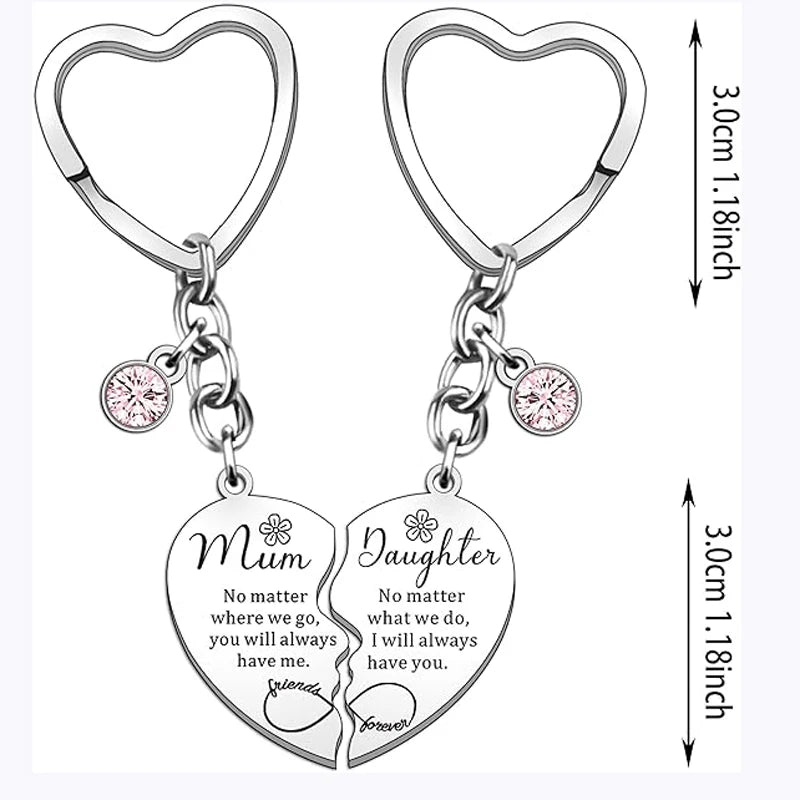 2 Pcs Mother Daughter Heart Matching Keyring Necklace Set Gifts For Mum Mothers Day Daughter Birthday Presents From Daughter