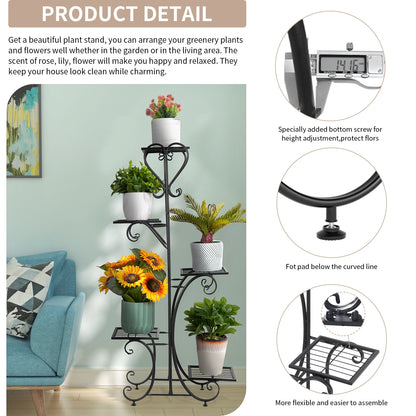 5 Tier Extra Large Indoor Outdoor Metal Plant Stand Shelf Anti Rust Iron Garden Flower Pot Holder Rack