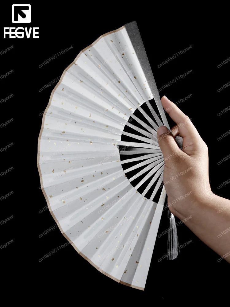 Nine-Inch Daya Titanium Alloy Folding Fan Crafts Antique Portable Xuan Paper Self-Defense Custom Steel Rib Fan Flesh Eater