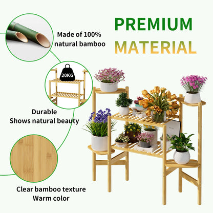 6 Tier Natural Bamboo Plant Stand Holder Corner Flower Pot Display Book Photo for Living Room Balcony Garden