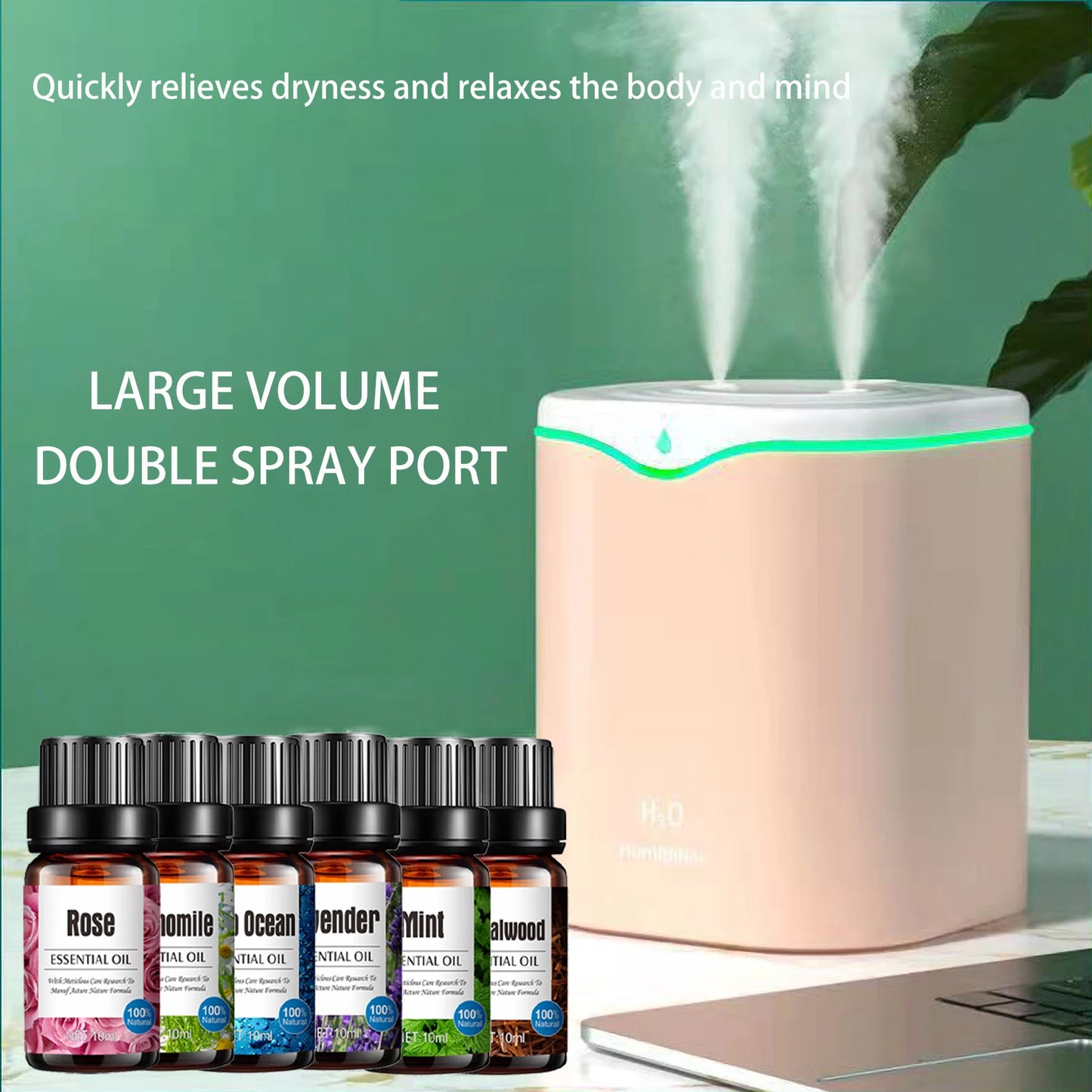 2L Double Spray Humidifiers with LED light Cool Mist Auto Shut-Off Humidifier Portable Desk Humidifiers for Bedroom Home Room