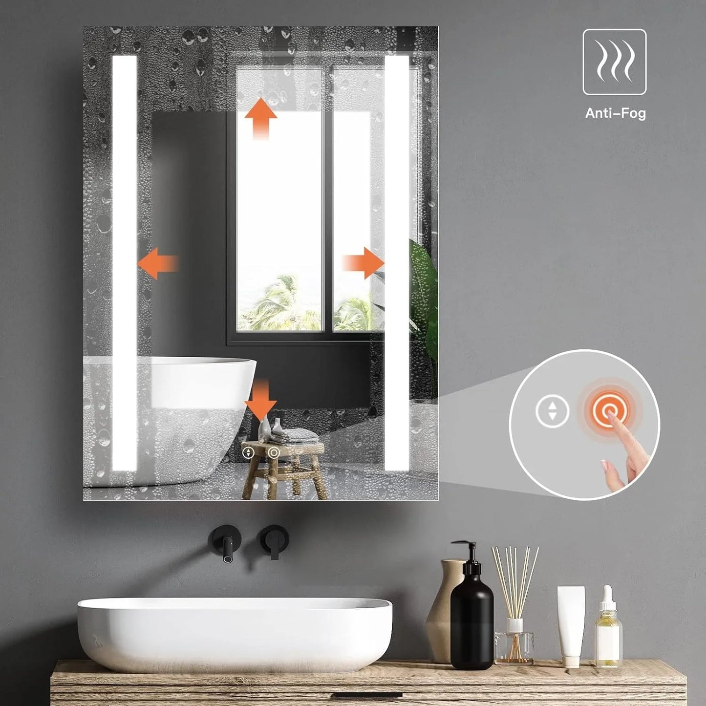 Mirror Cabinet with LED, Illuminated LED Bathroom Mirror Cabinet with Shaver Socket Dimmable Switch 3 Colors and Demister Pad