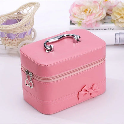 Cute Bow Storage Case Girls Cosmetic Box Large Capacity Home Desktop Organization Women Makeup Brush Cosmetic Tool Portable Kit