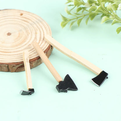 New 3Pcs/set 1/12 Scale Dollhosue Mini Wood Metal Chopper Hatchet Dollhouse Miniature Farming Tools Garden Tools