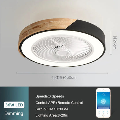 52CM  Ceiling Fan Light Lamp 220V APP +Remote Control Fans Bedroom Dining Room Wood Ceiling Fan With Lights DC Green Ceiling Fan